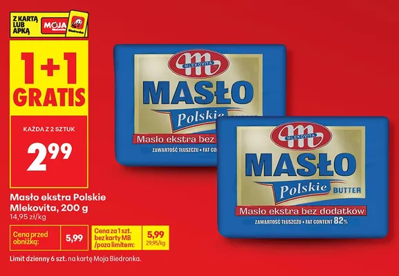 Masło ekstra Polskie Mlekovita promocja w Biedronka