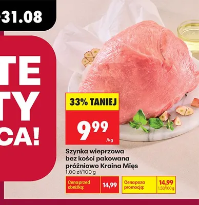 Szynka wieprzowa bez kości pakowana próżniowo Kraina Mięs promocja w Biedronka