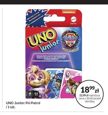 Gra karciana UNO Junior Psi Patrol promocja w Empik