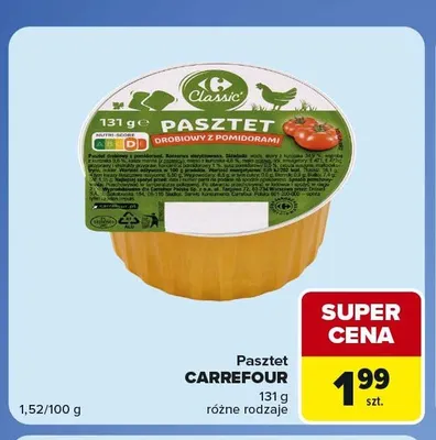 Pasztet drobiowy z pomidorami Carrefour Classic promocja w Carrefour Express
