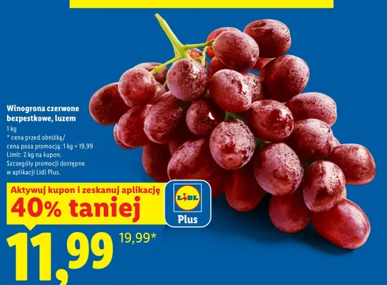 Winogrona czerwone bezpestkowe, luzem promocja w Lidl
