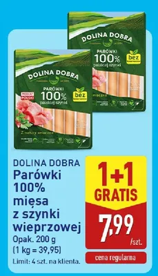 Parówki 100% mięsa z szynki wieprzowej 1+1 GRATIS promocja w Aldi