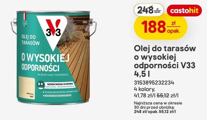 Olej do tarasów o wysokiej odporności V33 4,5l promocja w Castorama