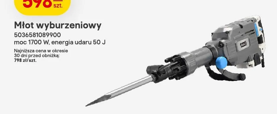 Młot wyburzeniowy 5036581089900 moc 1700W, energia udaru 50 J promocja w Castorama
