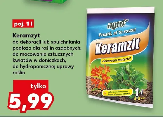 Keramzyt do dekoracji lub spulchniania podłoża dla roślin ozdobnych, do mocowania sztucznych kwiatów w doniczkach, do hydroponicznej uprawy roślin promocja w Kaufland
