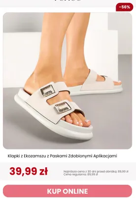 Klapki z ekozamszu z paskami zdobionymi aplikacjami Renee promocja w Renee