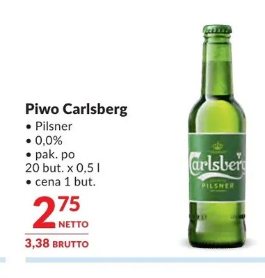 Piwo bezalkoholowe Carlsberg 20-pak 500 ml promocja w Makro