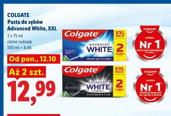 Pasta do zębów Advanced White XXL 2-pak Colgate promocja w Lidl