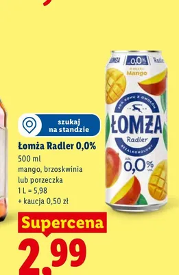 Piwo bezalkoholowe Łomża Radler mango promocja w Lidl