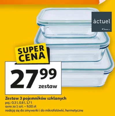 Zestaw 3 pojemników szklanych promocja w Auchan