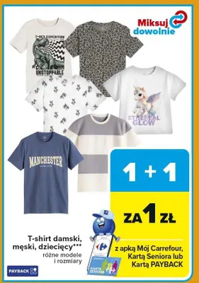 T-shirt damski, męski, dziecięcy różne modele i rozmiary promocja w Carrefour