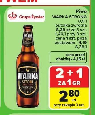 Piwo Warka Strong promocja w Carrefour
