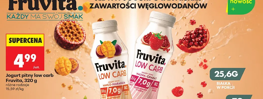 Jogurt pitny Fruvita Low Carb malina-granat promocja w Biedronka