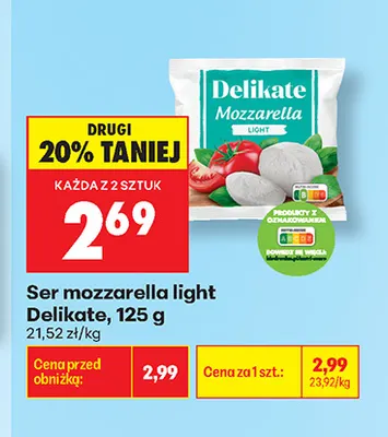 Ser mozzarella light Delikate promocja w Biedronka