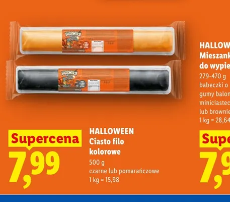Ciasto filo kolorowe pomarańczowe Halloween promocja w Lidl