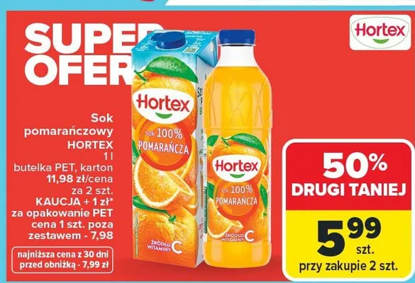 Sok pomarańczowy butelka PET, karton różne rodzaje promocja w Carrefour