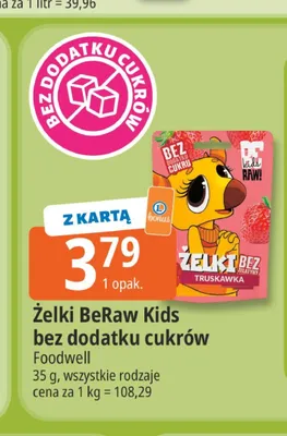 Żelki BeRaw Kids truskawka bez dodatku cukrów promocja w Leclerc