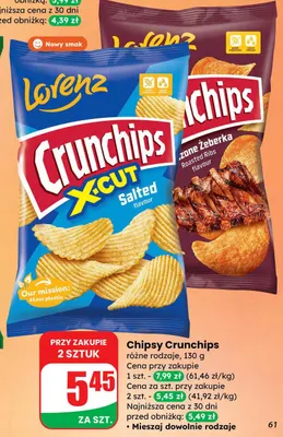 Chipsy Crunchips x-cut salted, chipsy Lorenz rustykalna zeberka promocja w Dino