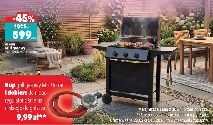 Grill gazowy stal nierdzewna Mg Home promocja w Biedronka Home