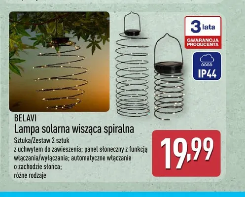 Lampa solarna wisząca spiralna BELAVI promocja w Aldi