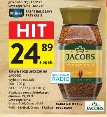 Kawa rozpuszczalna Jacobs Crema promocja w Intermarche
