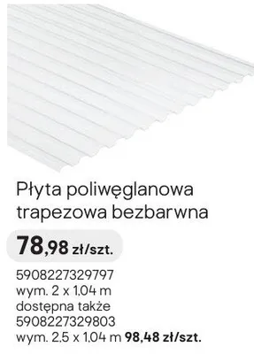 Płyta poliwęglanowa trapezowa bezbarwna promocja w Castorama