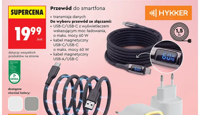 Przewód do smartfona kabel magnetyczny USB-A/USB-C Hykker promocja w Biedronka