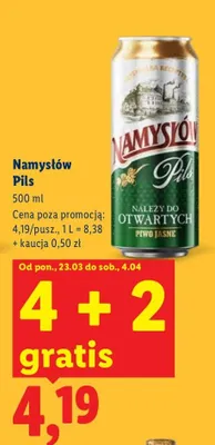 Piwo Namysłów Pils 4+2 GRATIS promocja w Lidl