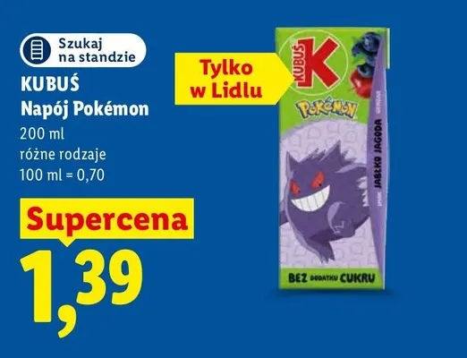 Napój Pokémon Kubuś promocja w Lidl