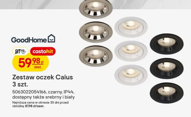 Zestaw oczek Caius 3 szt. czarny, IP44, dostępny także srebrny i biały promocja w Castorama