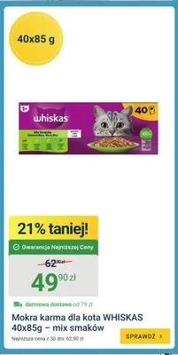 Mokra karma dla kota Whiskas mix smaków 40-pak 85 g promocja w ERLI
