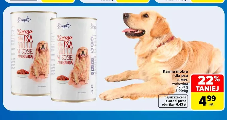 Karma mokra dla psa SIMPL wołowina promocja w Carrefour Market
