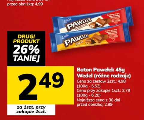 Baton Pawełek Wedel (różne rodzaje) promocja w Hitpol