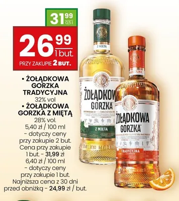 Wódka Żołądkowa Gorzka z Miętą 28% promocja w Twój Market