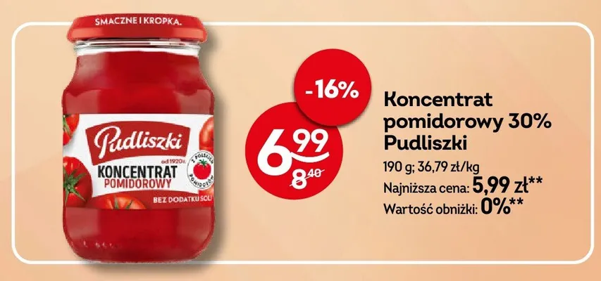 Koncentrat pomidorowy 30% Pudliszki promocja w Żabka