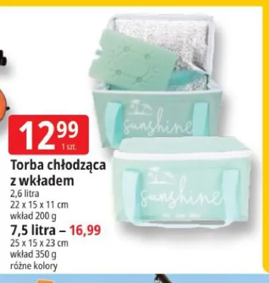 Torba chłodząca z wkładem 2,6 litra 22x15x11cm wkład 200g promocja w Leclerc
