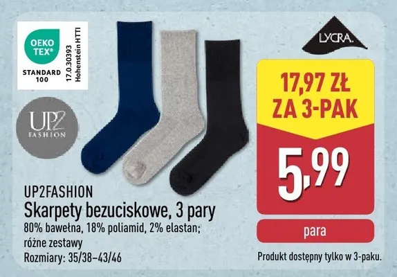 Skarpety bezuciskowe, 3 pary Up2fashion promocja w Aldi