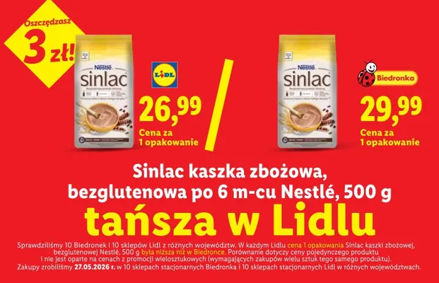 Kaszka zbożowa bezglutenowa Nestlé Sinlac po 6 miesiącu promocja w Lidl