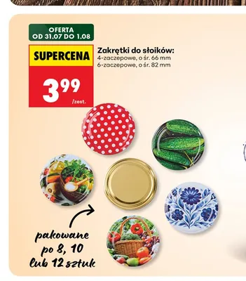 Zakrętki do słoików 4-zaczepowe o średnicy 66 mm promocja w Biedronka