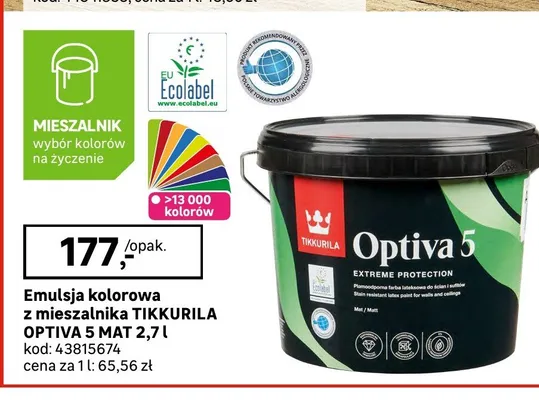 Emulsja kolorowa z mieszalnika Tikkurila Optiva 5 promocja w Leroy Merlin