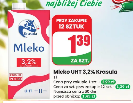 Mleko UHT 3,2% Krasula promocja w Dino