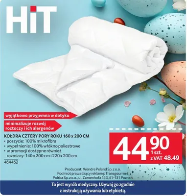 Kołdra 4 pory roku 160 x 200 cm promocja w Selgros