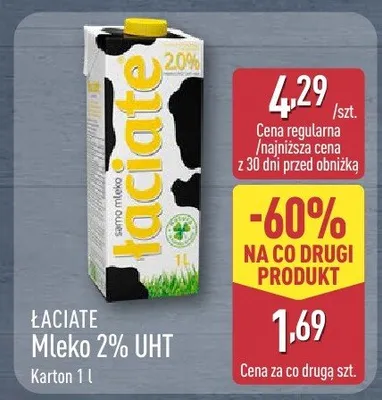 Mleko 2% UHT Łaciate promocja w Aldi