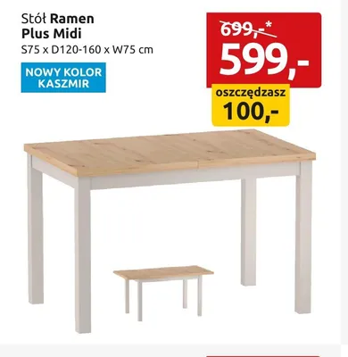 Stół Ramen Plus Midi S75xD120-160xW75cm kaszmir promocja w Black Red White