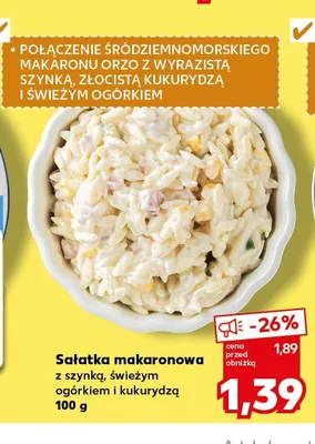 Sałatka makaronowa z szynką, świeżym ogórkiem i kukurydzą promocja w Kaufland