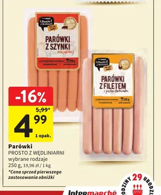 Parówki z filetem z piersi kurczaka Prosto z Wędliniarni promocja w Intermarche