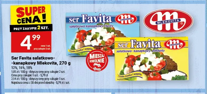 Ser Favita sałatkowo-kanapkowy Mlekovita 16% promocja w Twój Market