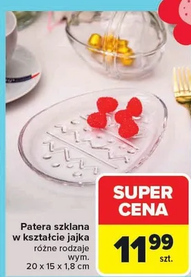 Patera szklana w kształcie jajka różne rodzaje wym. 20 x 15 x 1,8 cm promocja w Carrefour