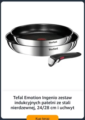 Zestaw patelni indukcyjnych ze stali nierdzewnej Tefal Emotion Ingenio 24/28 cm i uchwyt promocja w Amazon