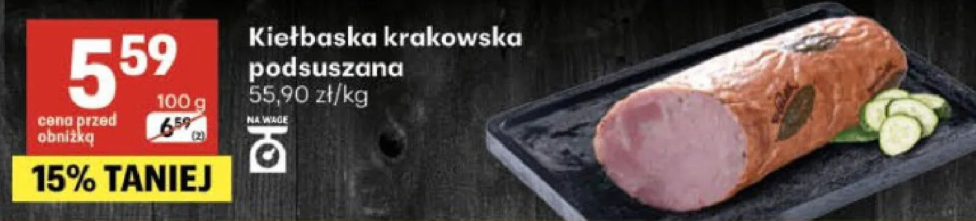 Kiełbaska krakowska podsuszana Wolarek promocja w Delikatesy Centrum